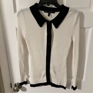 White House Black Market Rib Colorblock Cardigan Ivory/Black Size Small